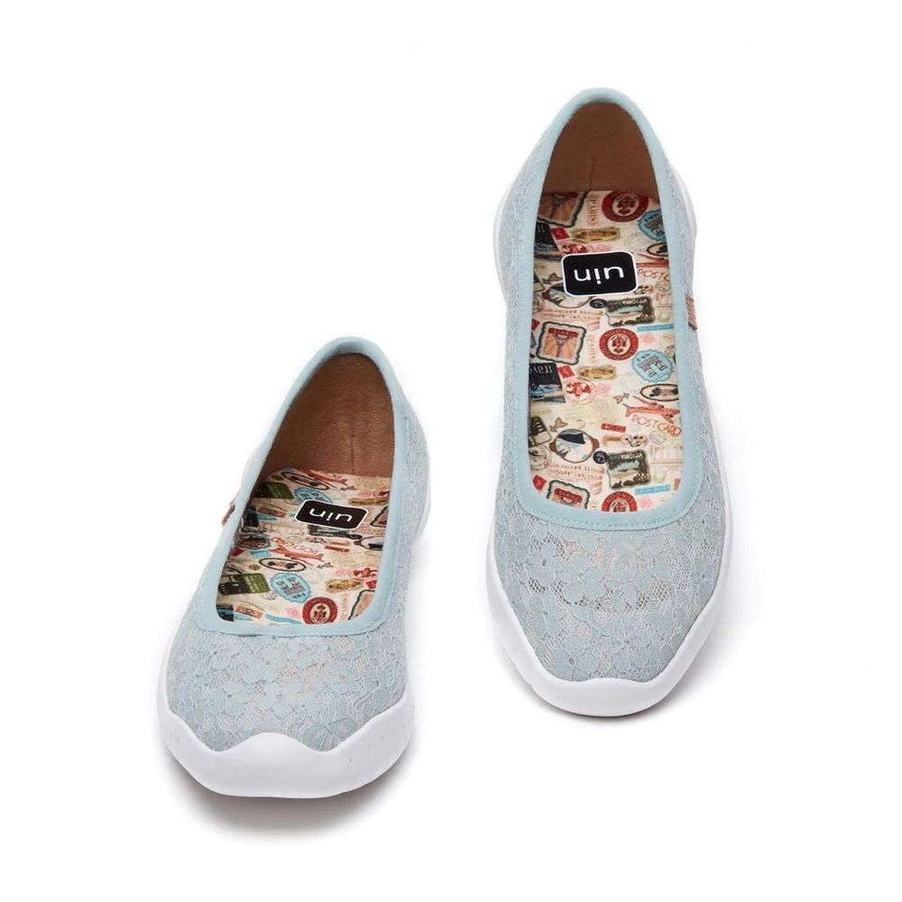 UIN Women's Ballet Flats Slip On Loafers (Mintcream Lace Menorca III) New No Box